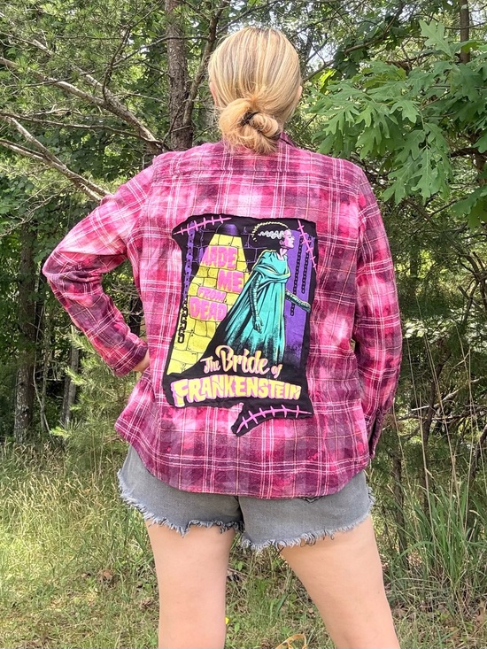 Handmade Tops - 💖🦇 Up cycle Bride of Frankenstein handmade tie dye flannel